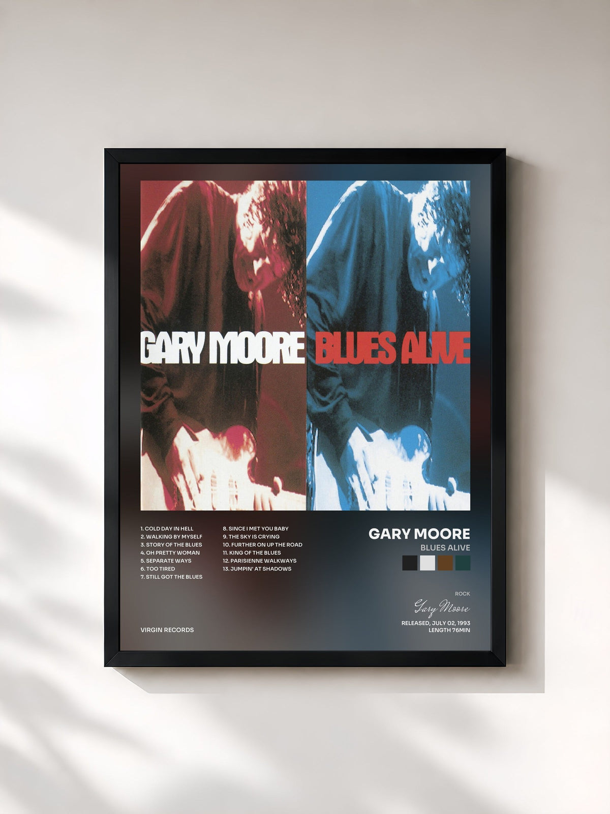 #noir Blues Alive by Gary Moore as a framed art print, black frame, printed and framed in France