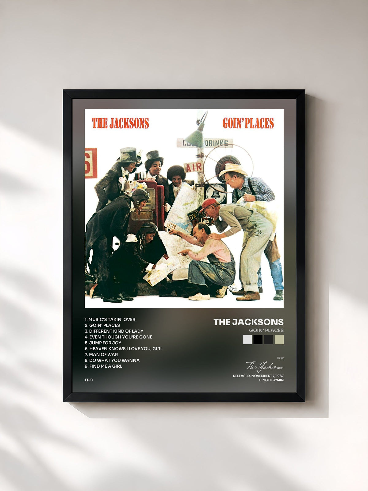 #noir Tableau de l'album Goin' Places de The Jacksons, cadre noir, imprimé et encadré en France