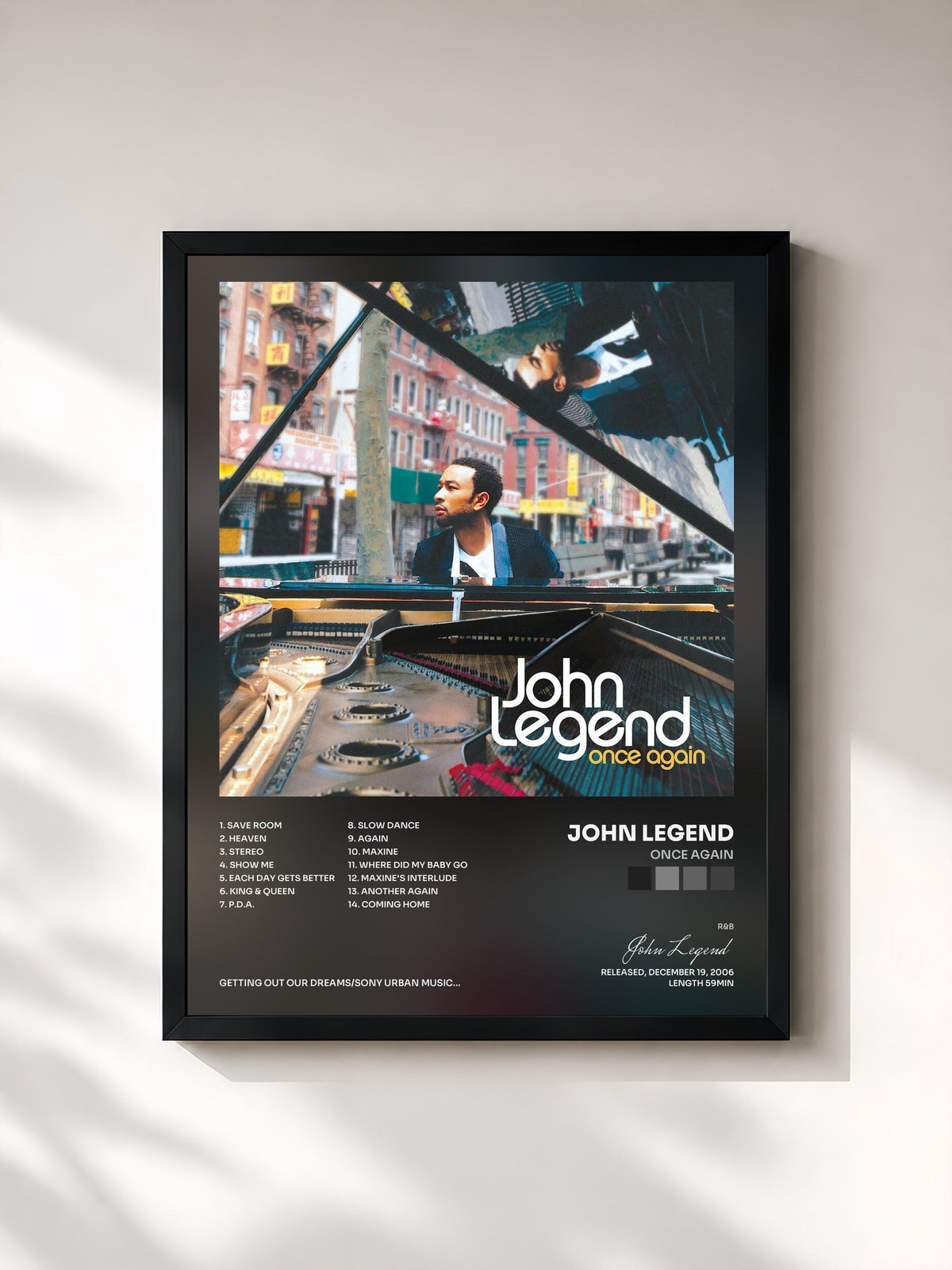 #noir Tableau de l'album Once Again de John Legend, cadre noir, imprimé et encadré en France