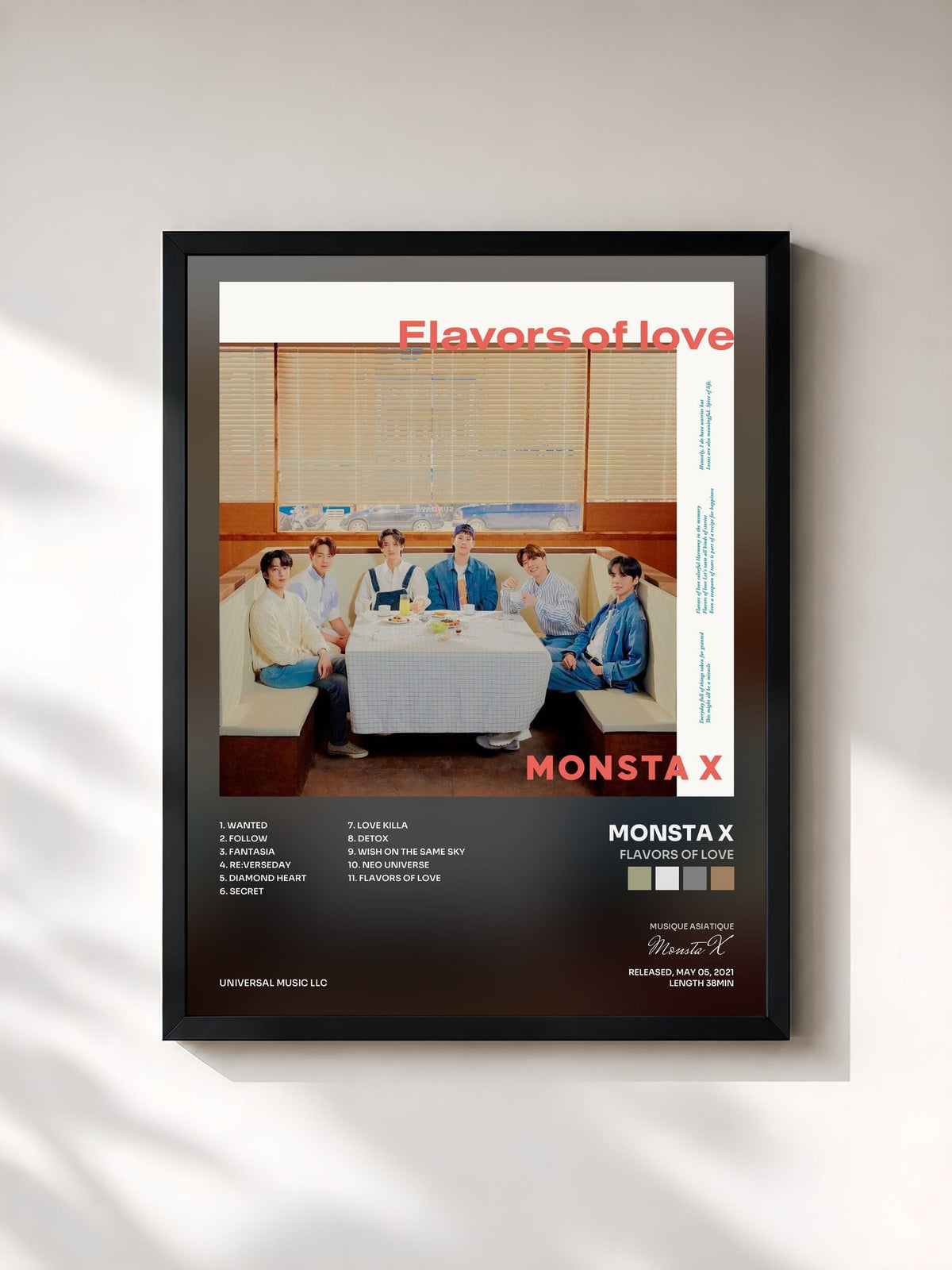 #noir Tableau de l'album Flavors Of Love de Monsta X, cadre noir, imprimé et encadré en France