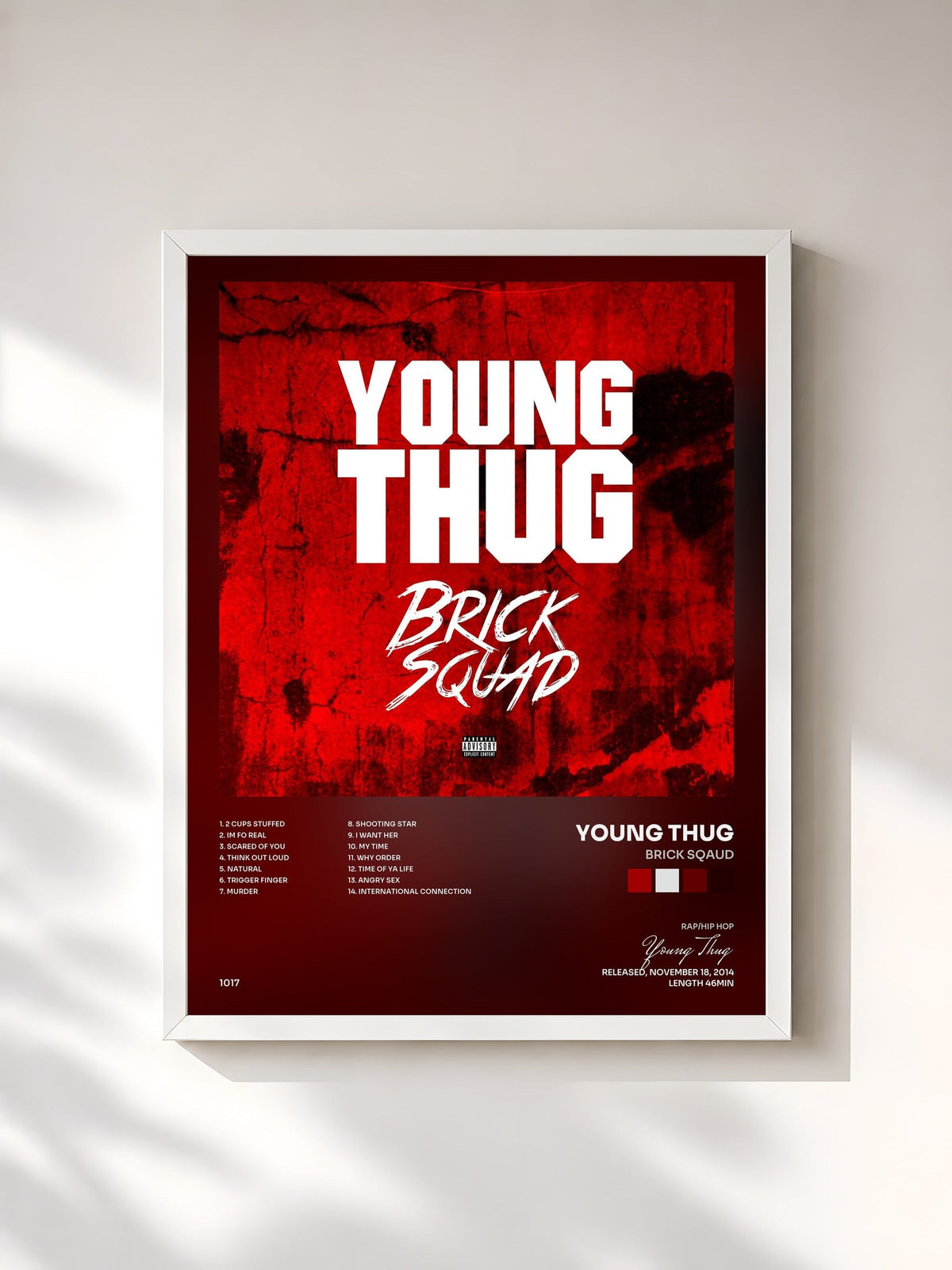 #blanc Tableau de l'album Brick Sqaud de Young Thug, cadre blanc, imprimé et encadré en France