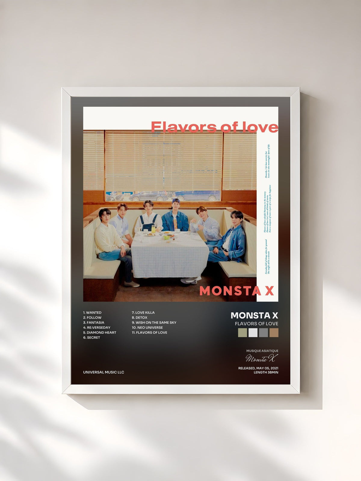 #blanc Tableau de l'album Flavors Of Love de Monsta X, cadre blanc, imprimé et encadré en France