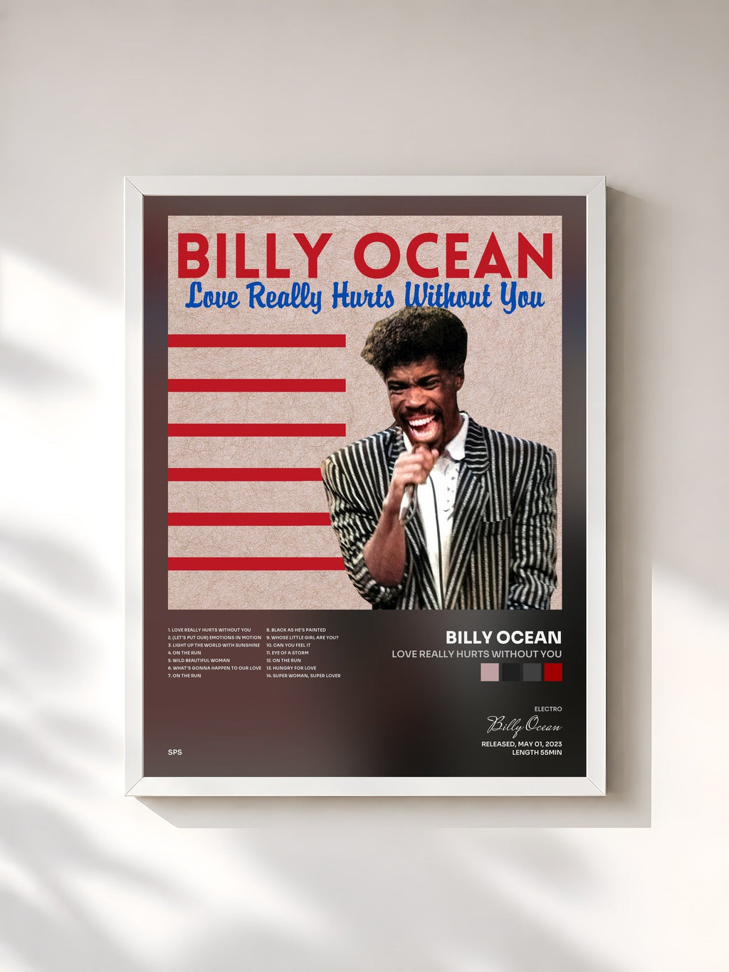 #blanc Love Really Hurts without You by Billy Ocean as a framed art print, white frame, printed and framed in France