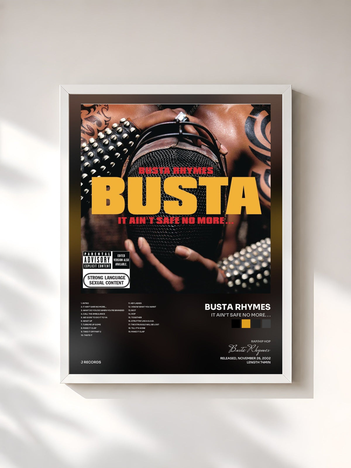 #blanc Tableau de l'album It Ain't Safe No More. . . de Busta Rhymes, cadre blanc, imprimé et encadré en France