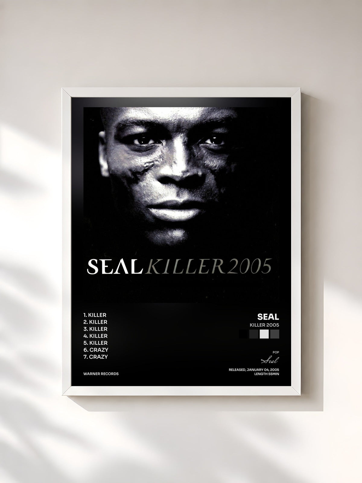 #blanc Killer 2005 de Seal en lámina enmarcada, marco blanco, impresa y enmarcada en Francia