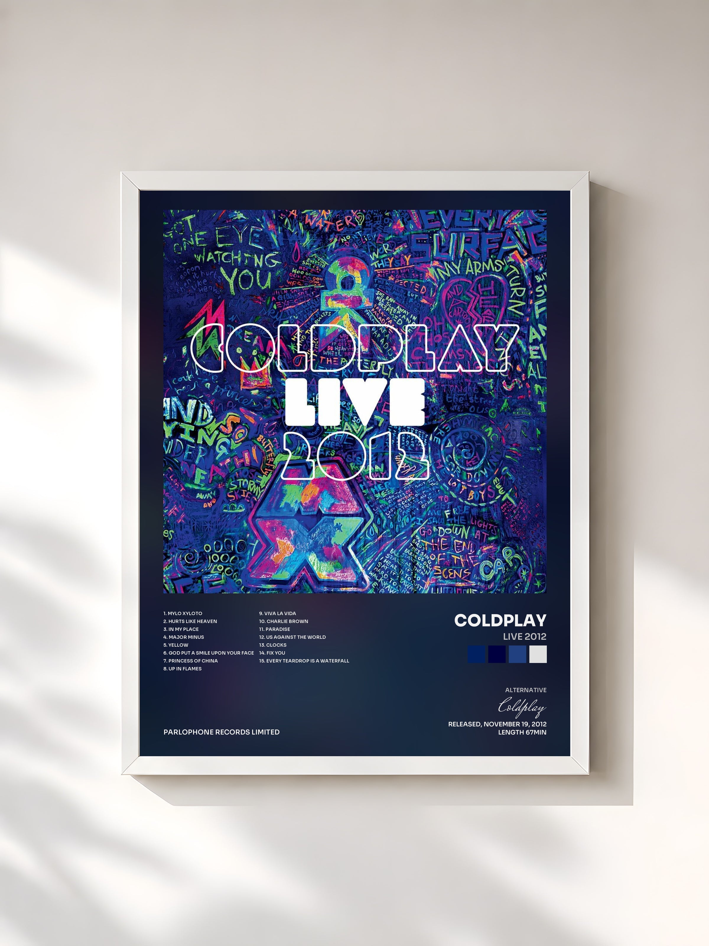 #blanc Live 2012 di Coldplay in stampa incorniciata, cornice bianca, stampata e incorniciata in Francia