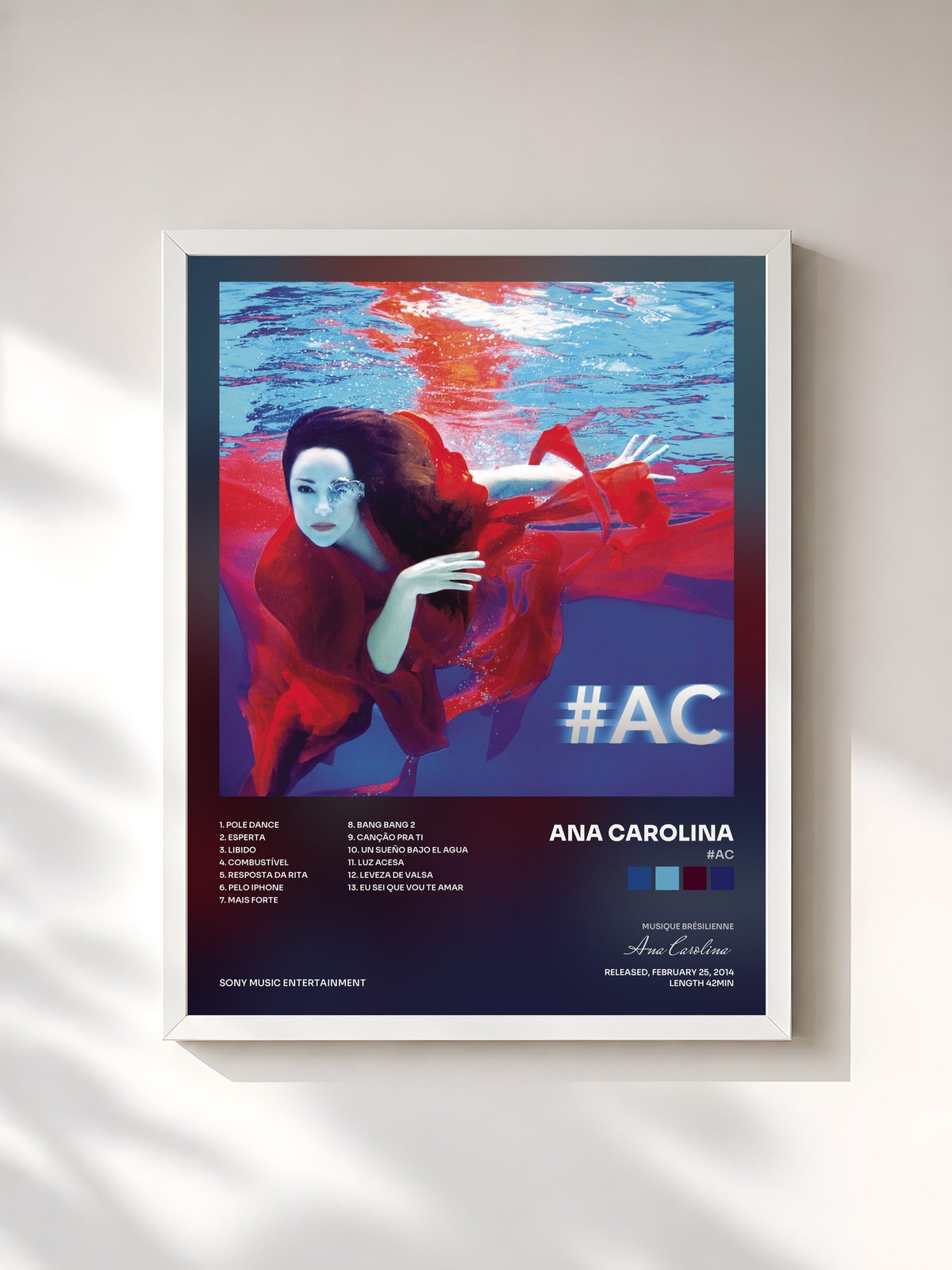 #blanc Tableau de l'album #AC de Ana Carolina, cadre blanc, imprimé et encadré en France