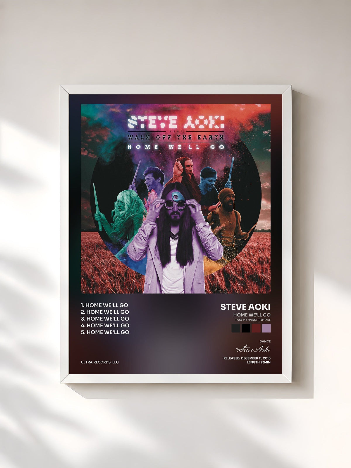 #blanc Tableau de l'album Home We'll Go (Take My Hand) (Remixes) de Steve Aoki, cadre blanc, imprimé et encadré en France