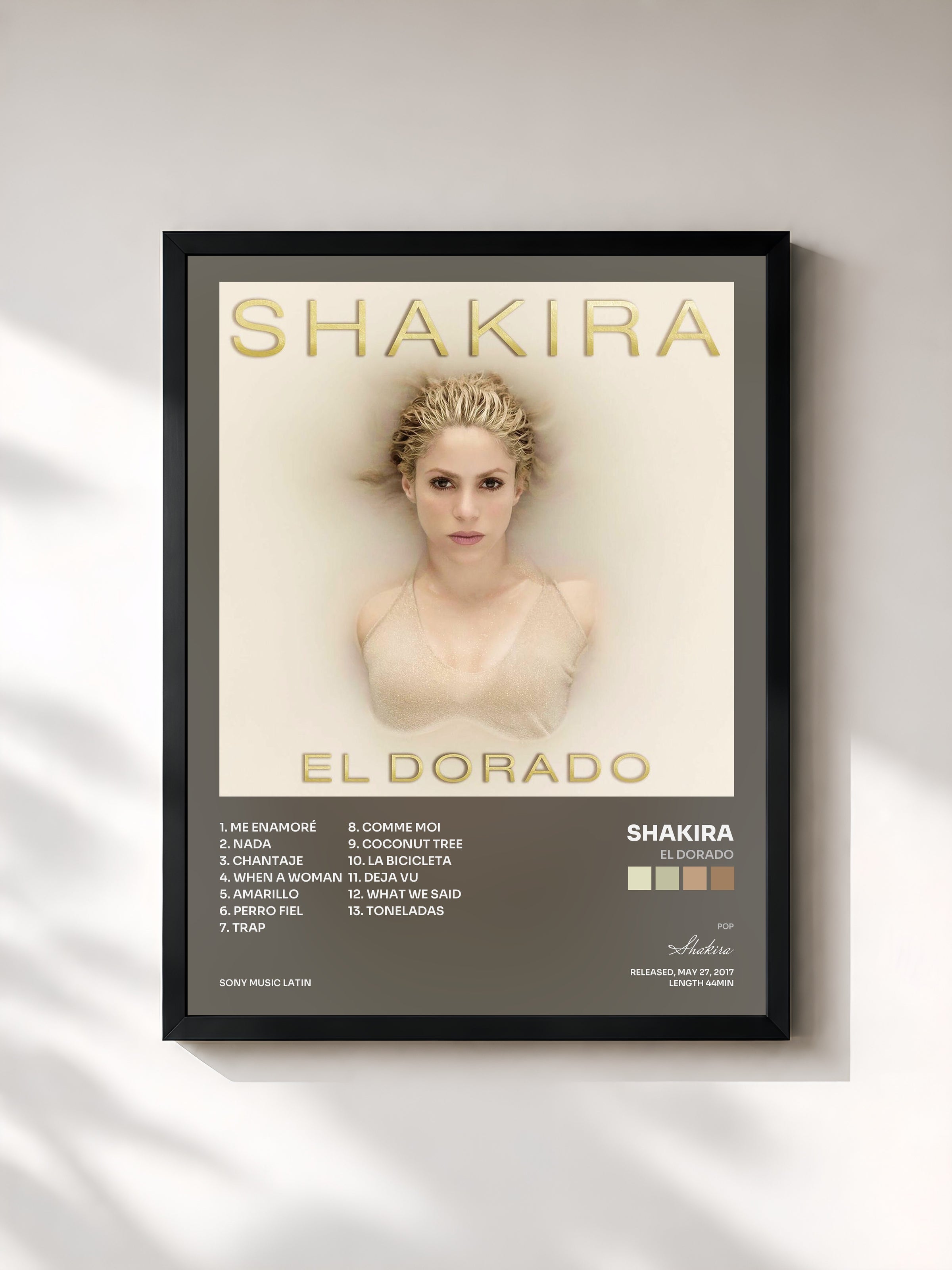 #noir Tableau de l'album El Dorado de Shakira, cadre noir, imprimé et encadré en France