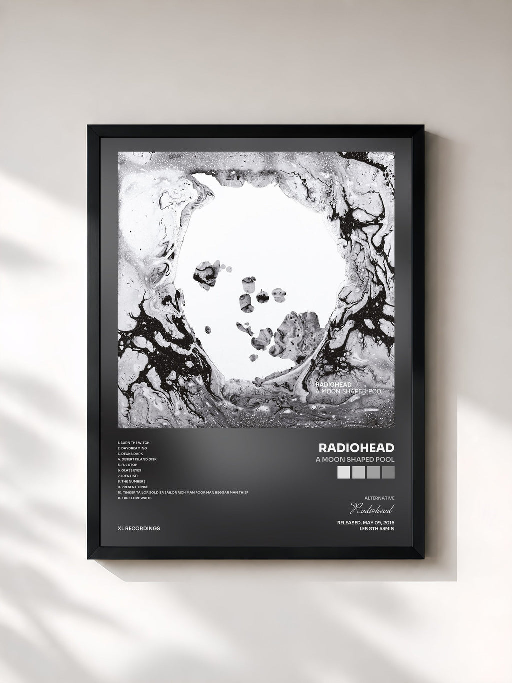 #noir Tableau de l'album A Moon Shaped Pool de Radiohead, cadre noir, imprimé et encadré en France
