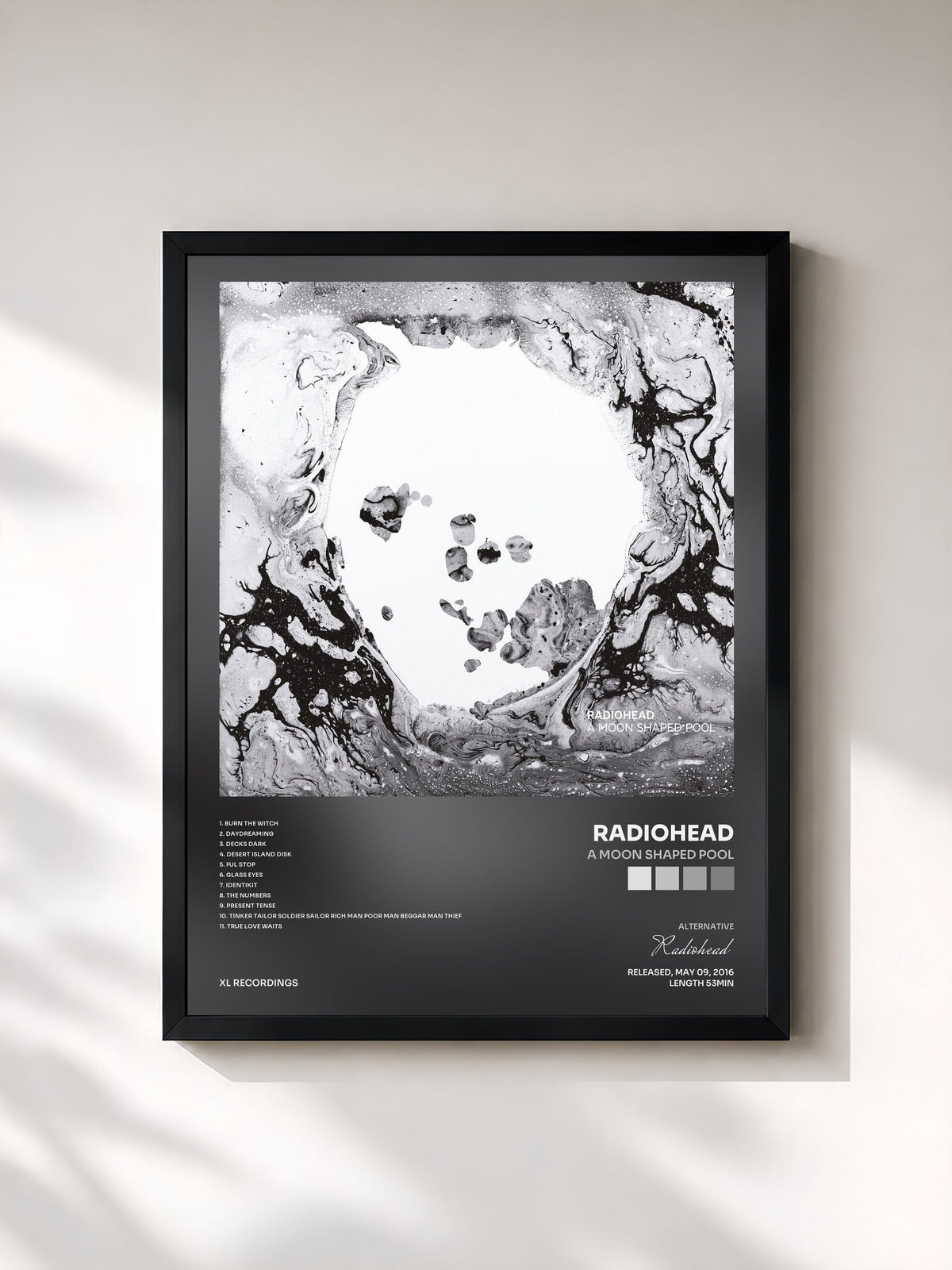 #noir Tableau de l'album A Moon Shaped Pool de Radiohead, cadre noir, imprimé et encadré en France