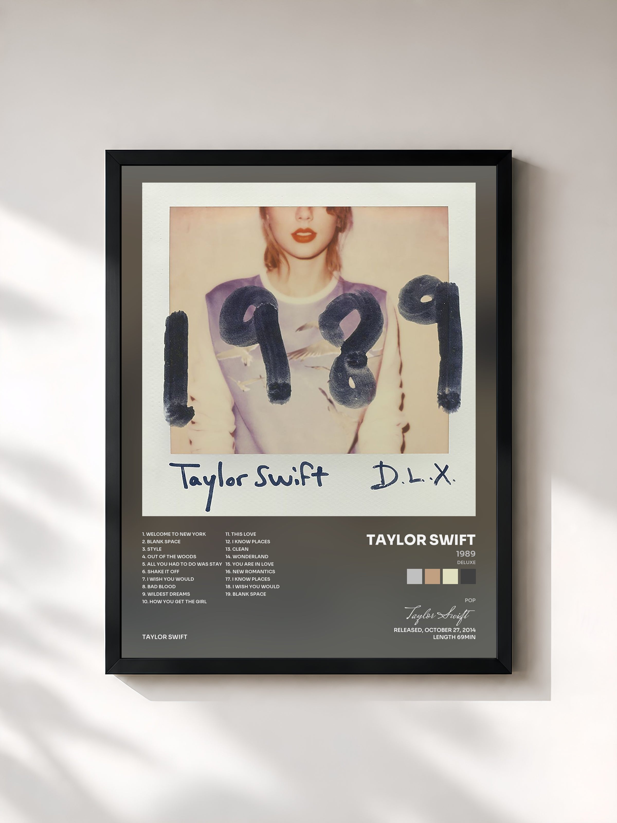 #noir Tableau de l'album 1989 (Deluxe) de Taylor Swift, cadre noir, imprimé et encadré en France