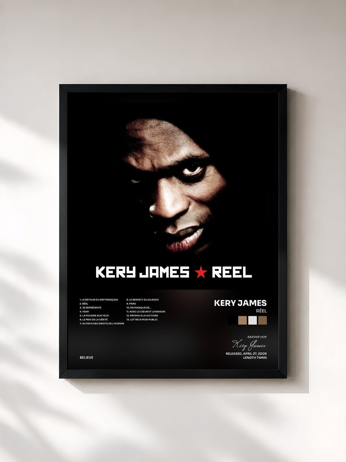 #noir Réel by Kery James as a framed art print, black frame, printed and framed in France