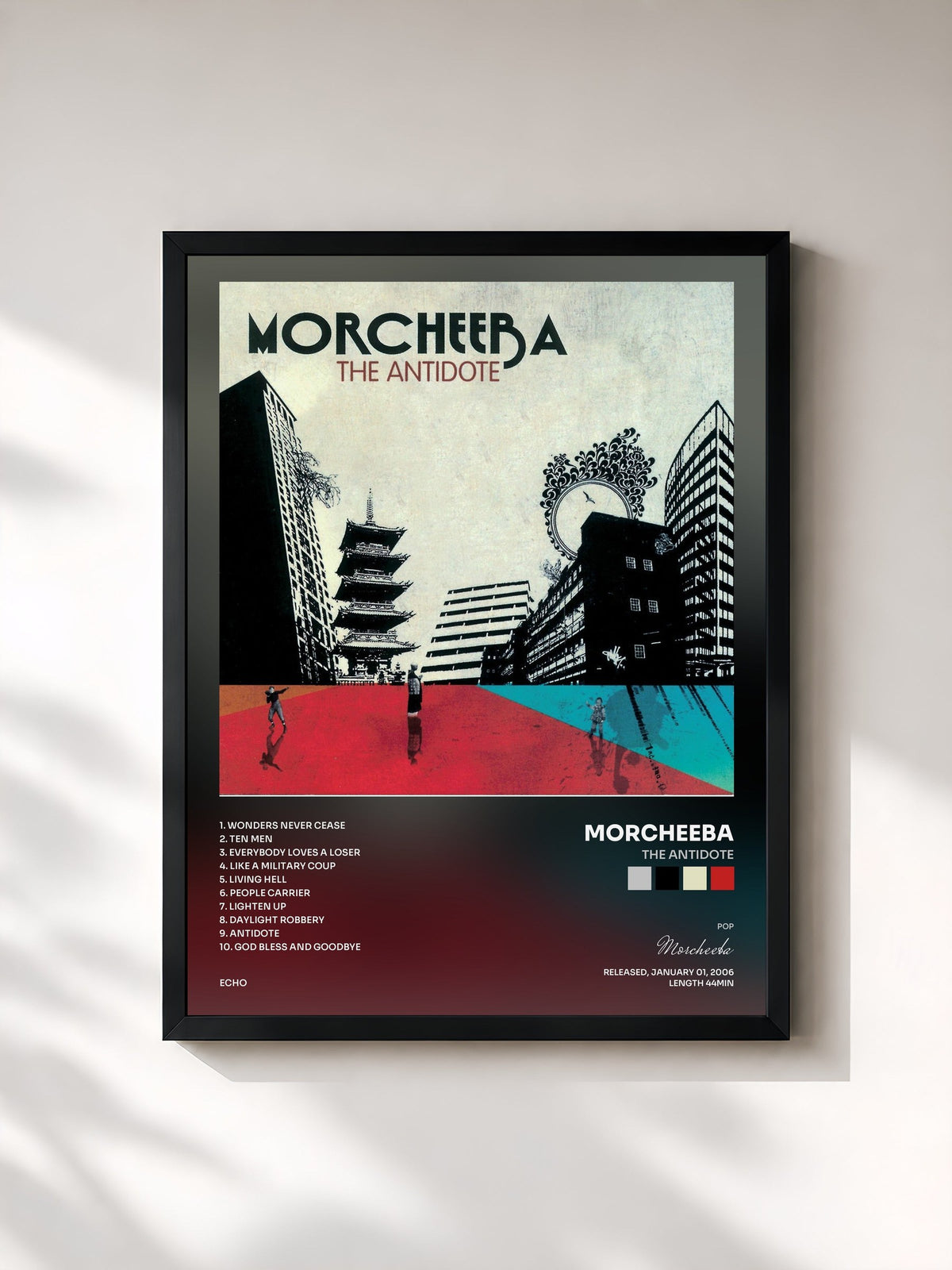#noir Tableau de l'album The Antidote de Morcheeba, cadre noir, imprimé et encadré en France