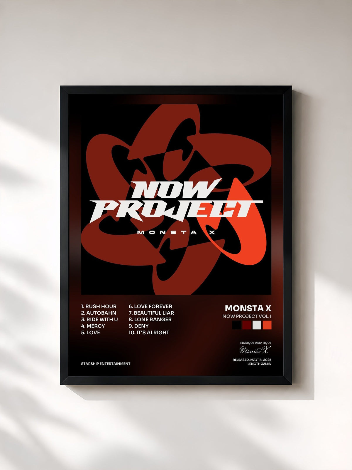 #noir Tableau de l'album NOW PROJECT vol.1 de Monsta X, cadre noir, imprimé et encadré en France
