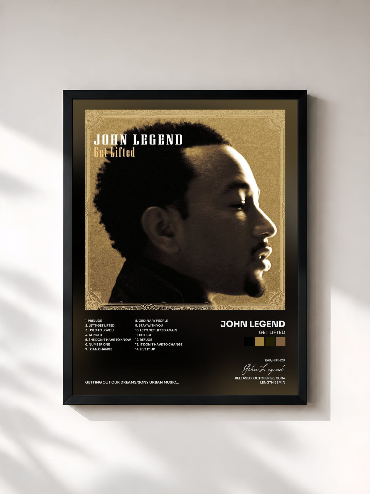 #noir Tableau de l'album Get Lifted de John Legend, cadre noir, imprimé et encadré en France