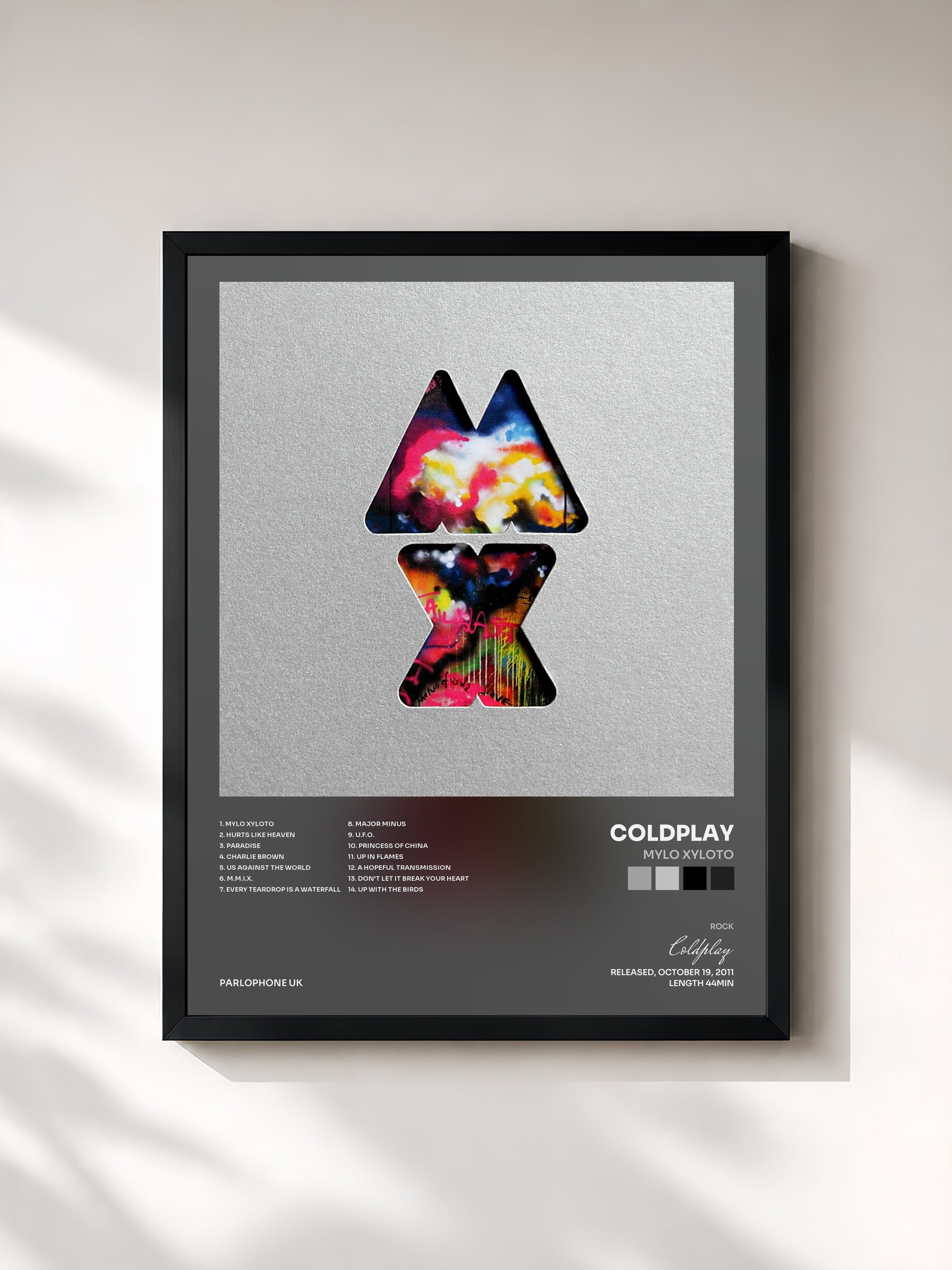 #noir Mylo Xyloto di Coldplay in stampa incorniciata, cornice nera, stampata e incorniciata in Francia