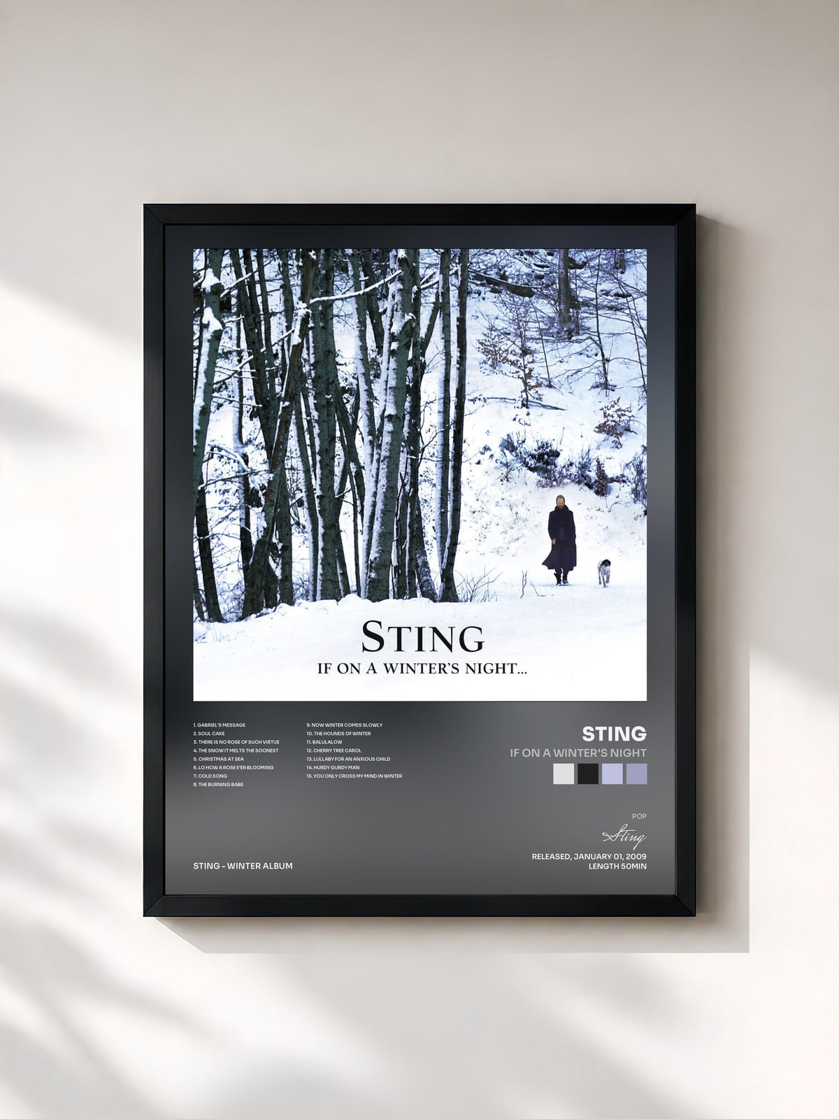 #noir If On A Winter's Night by Sting as a framed art print, black frame, printed and framed in France