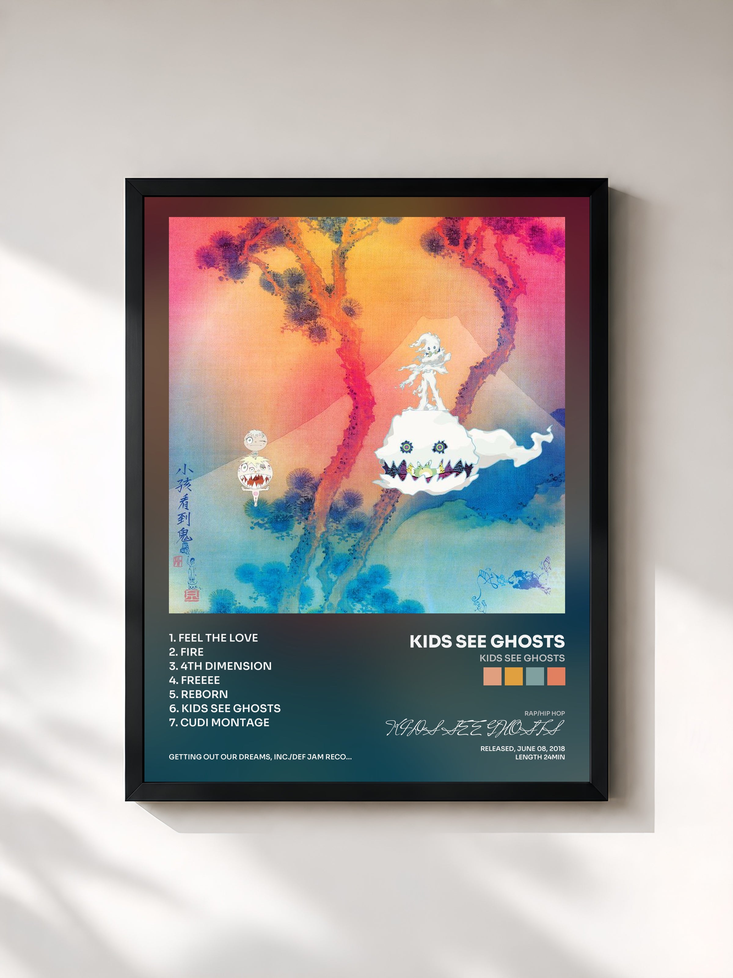 #noir Tableau de l'album KIDS SEE GHOSTS de KIDS SEE GHOSTS, cadre noir, imprimé et encadré en France