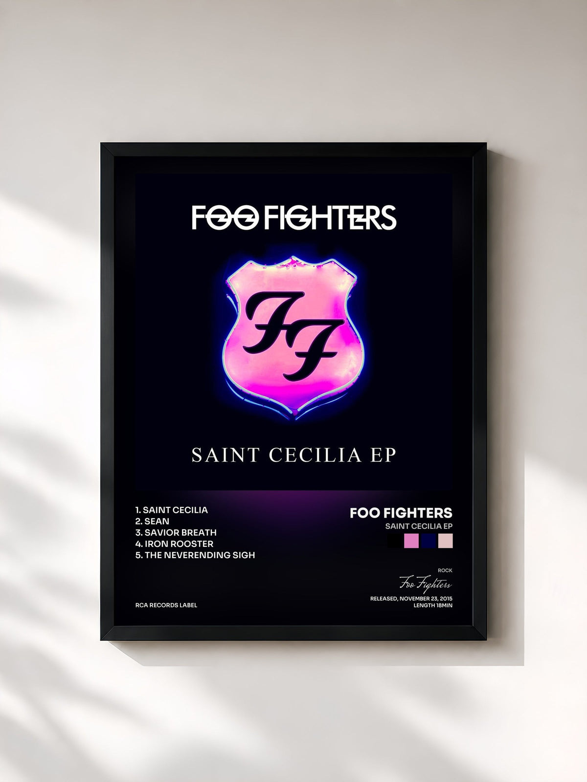 #noir Tableau de l'album Saint Cecilia EP de Foo Fighters, cadre noir, imprimé et encadré en France