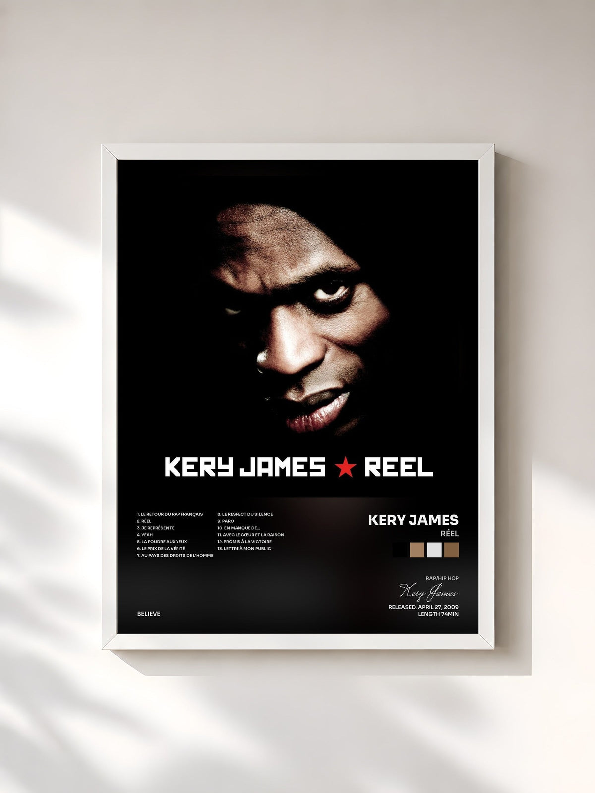 #blanc Réel by Kery James as a framed art print, white frame, printed and framed in France