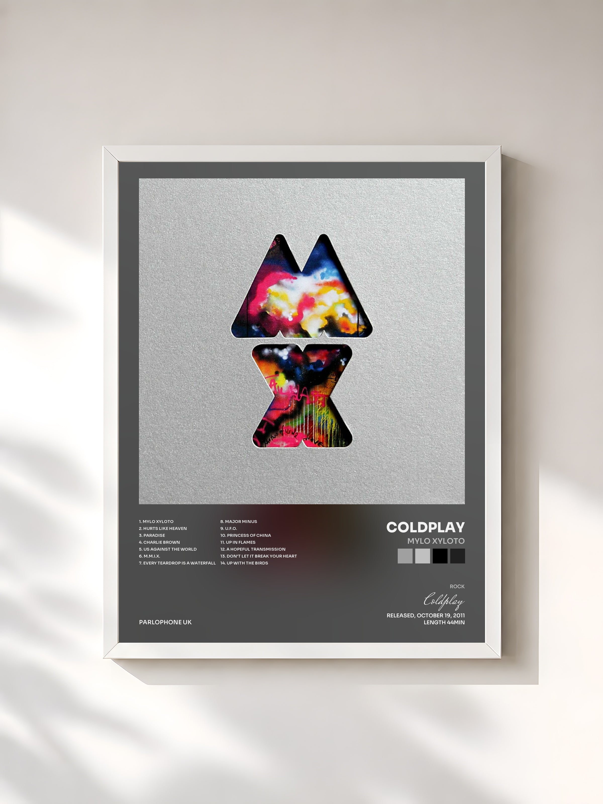 #blanc Mylo Xyloto di Coldplay in stampa incorniciata, cornice bianca, stampata e incorniciata in Francia