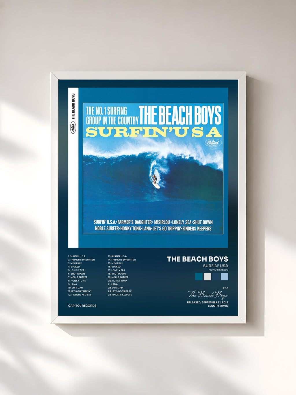 #blanc Surfin' USA (Mono & Stereo) di The Beach Boys in stampa incorniciata, cornice bianca, stampata e incorniciata in Francia