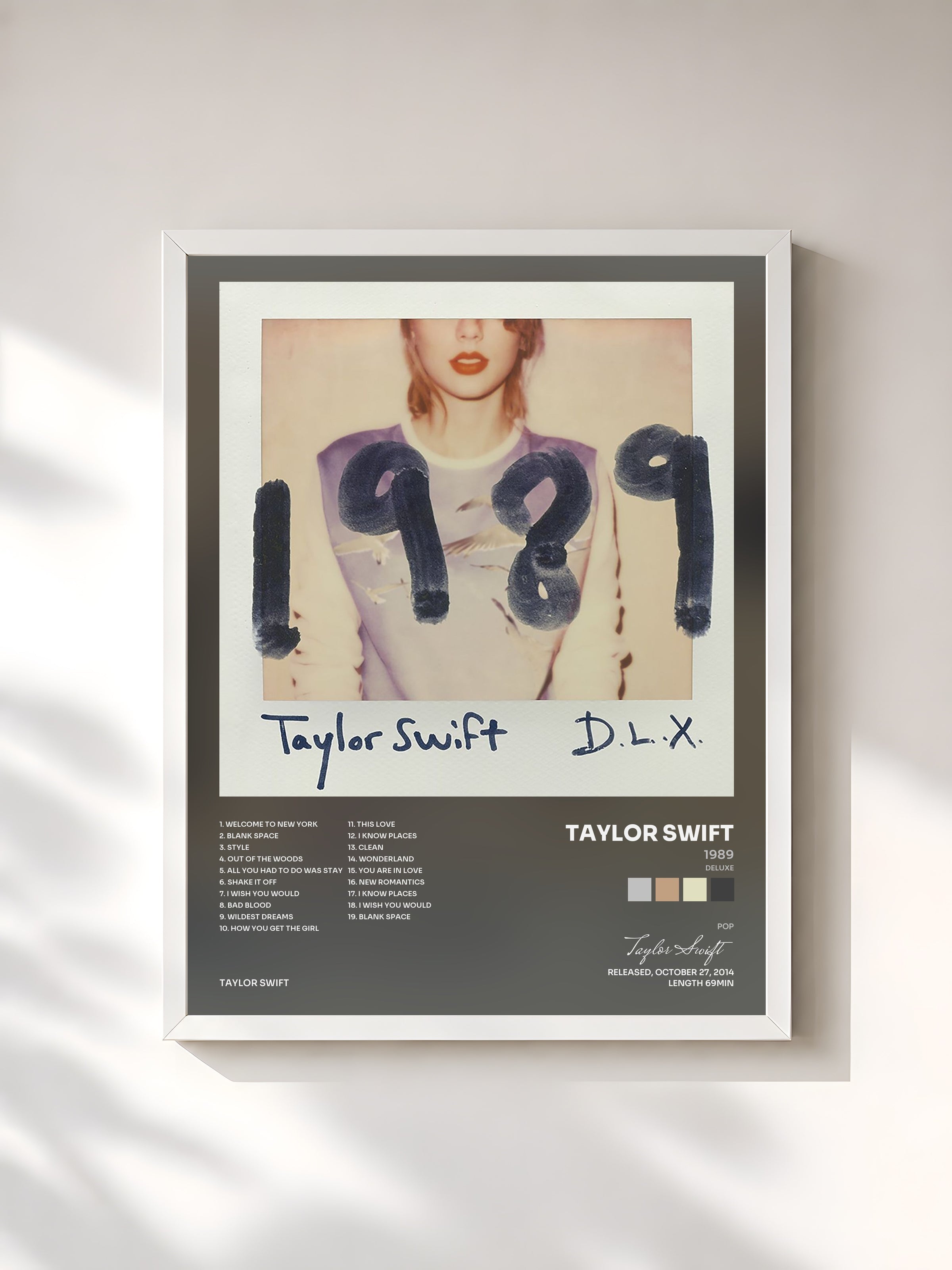 #blanc Tableau de l'album 1989 (Deluxe) de Taylor Swift, cadre blanc, imprimé et encadré en France