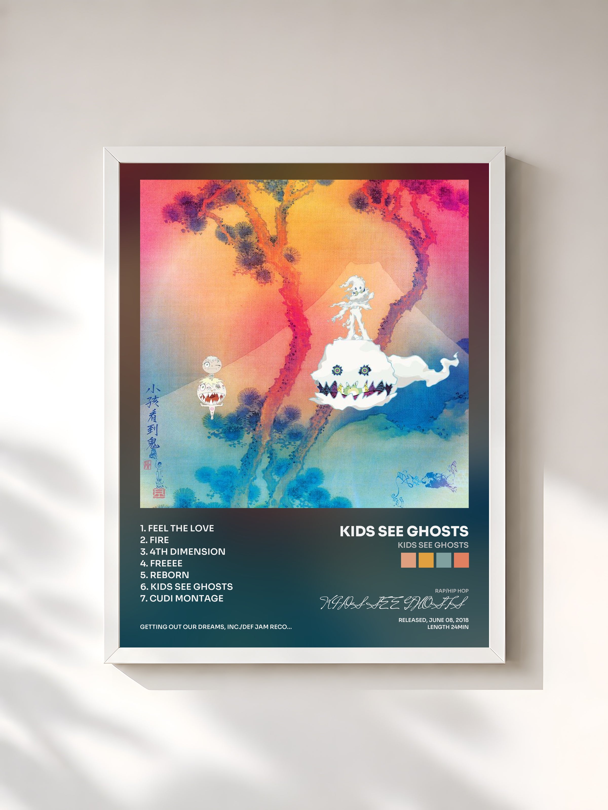 #blanc Tableau de l'album KIDS SEE GHOSTS de KIDS SEE GHOSTS, cadre blanc, imprimé et encadré en France