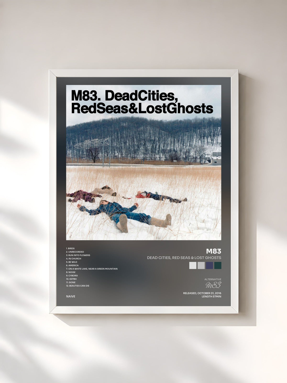 #blanc Tableau de l'album Dead Cities, Red Seas & Lost Ghosts de M83, cadre blanc, imprimé et encadré en France