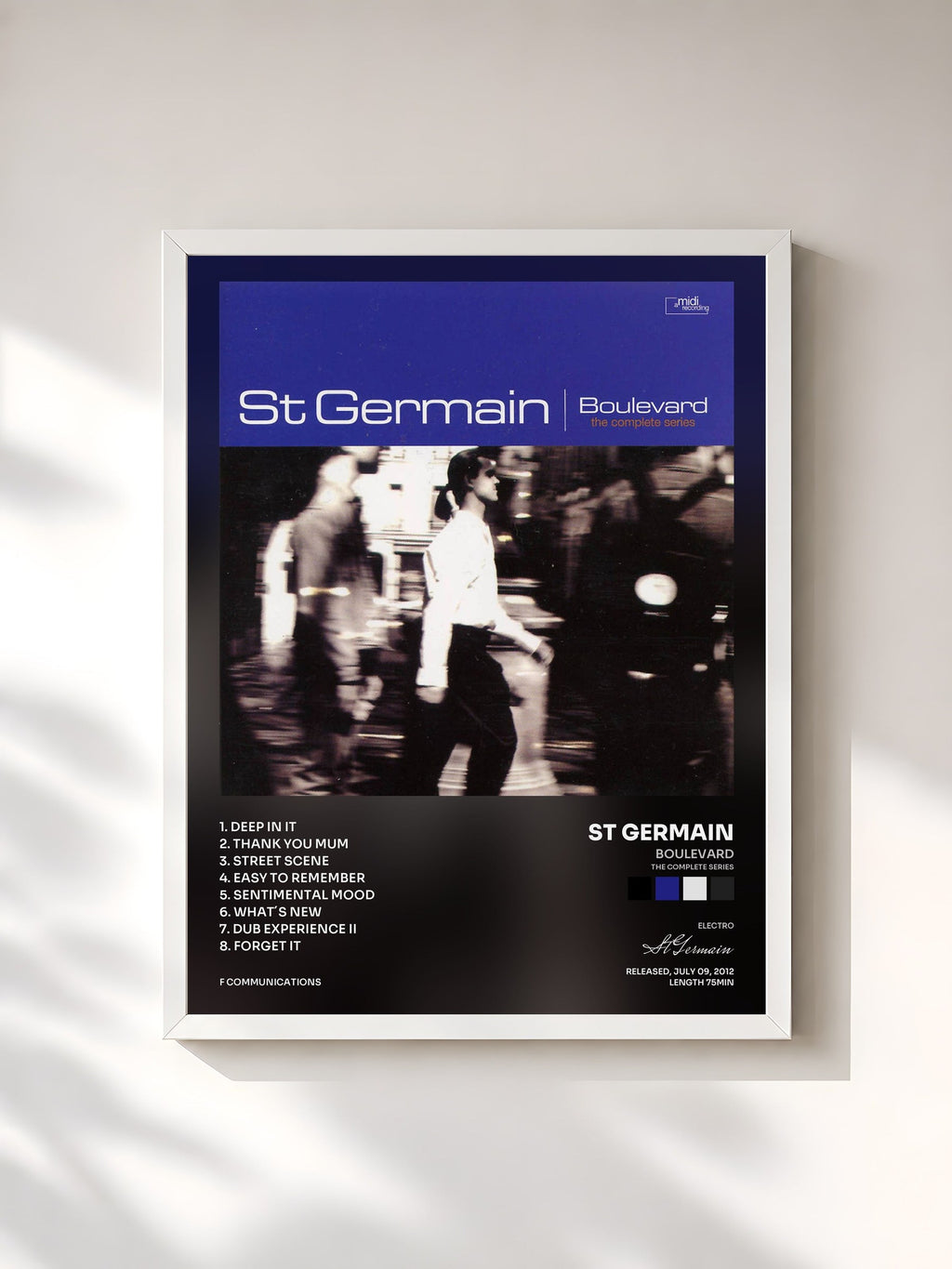#blanc Boulevard (The Complete Series) von St Germain als gerahmter Kunstdruck, weißer Rahmen, gedruckt und gerahmt in Frankreich