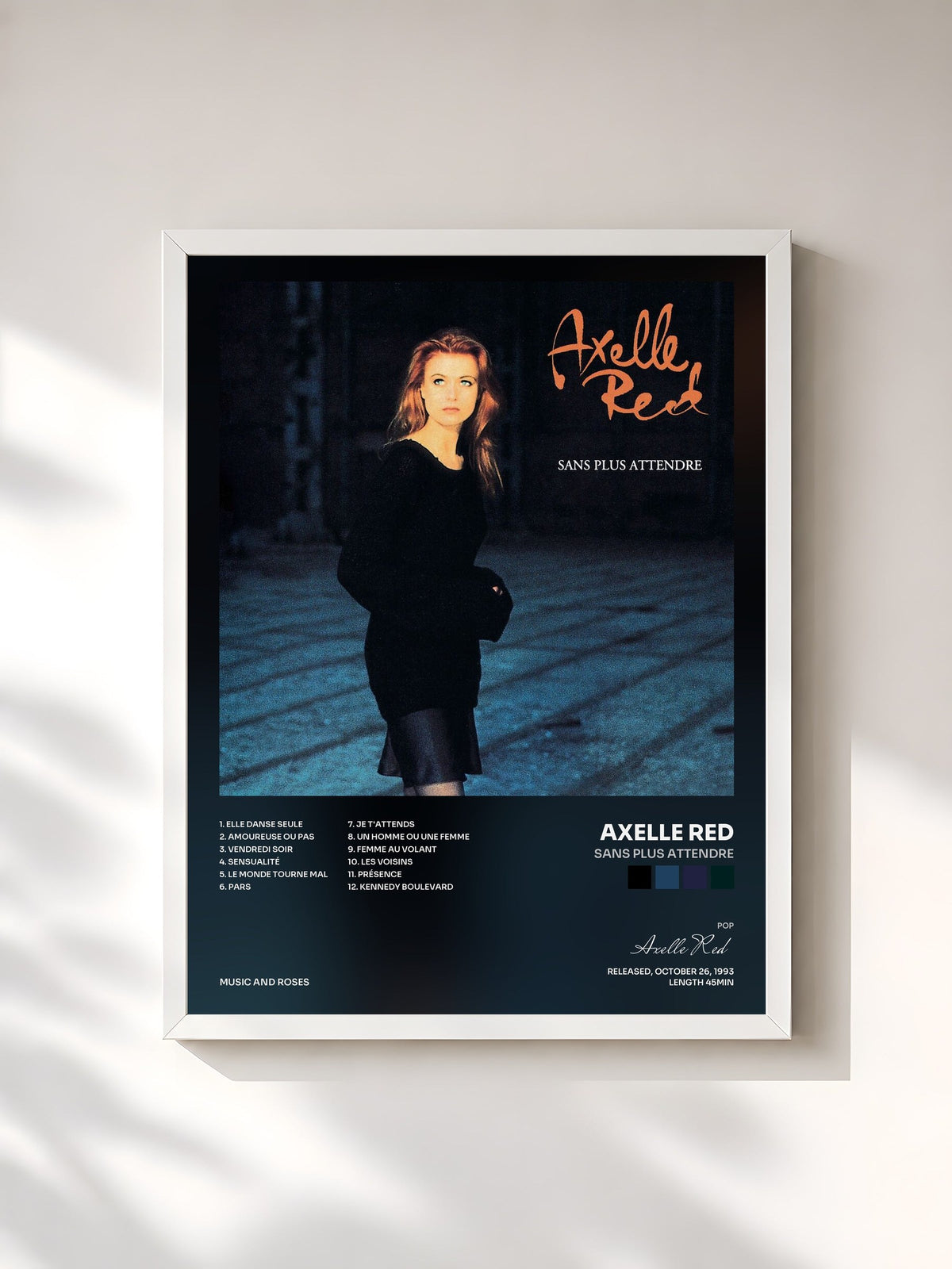 #blanc Tableau de l'album Sans plus attendre de Axelle Red, cadre blanc, imprimé et encadré en France