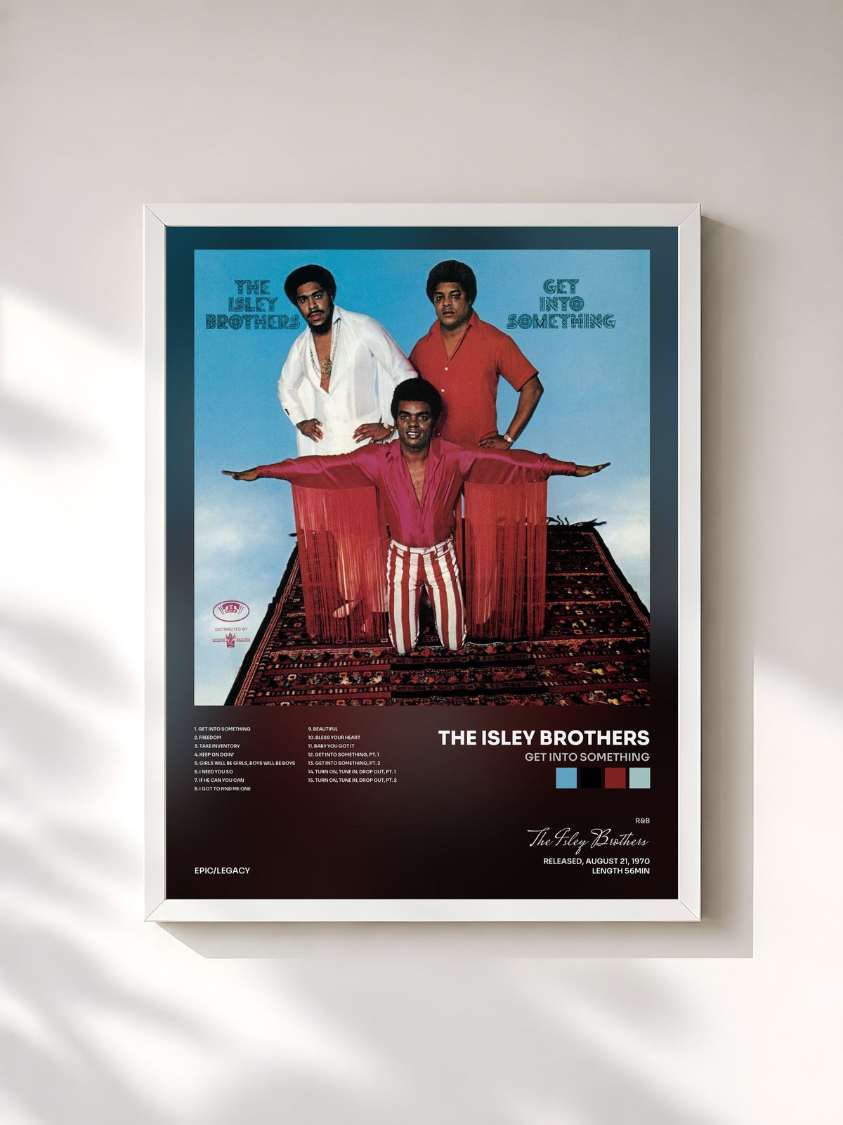 #blanc Tableau de l'album Get Into Something de The Isley Brothers, cadre blanc, imprimé et encadré en France