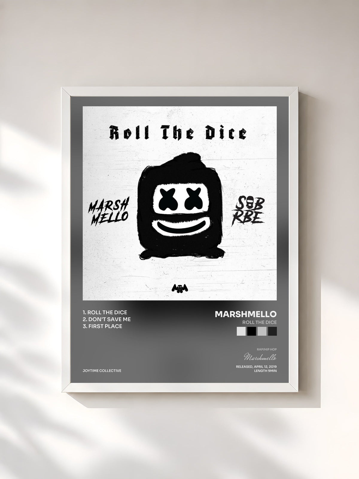 #blanc Tableau de l'album Roll The Dice de Marshmello, cadre blanc, imprimé et encadré en France