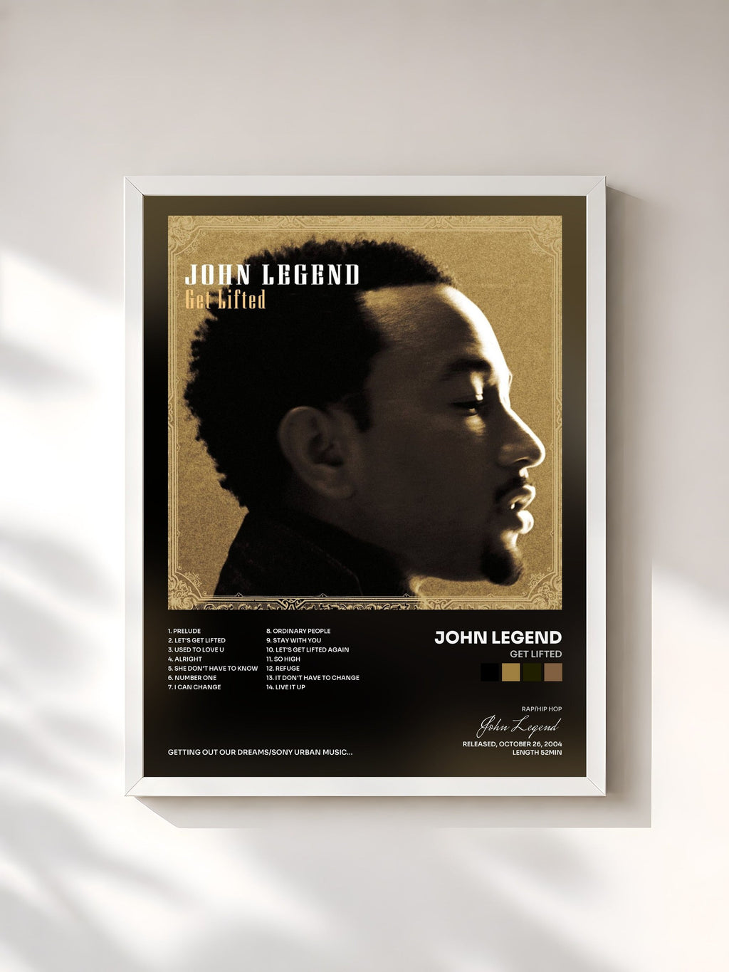 #blanc Get Lifted by John Legend as a framed art print, white frame, printed and framed in France