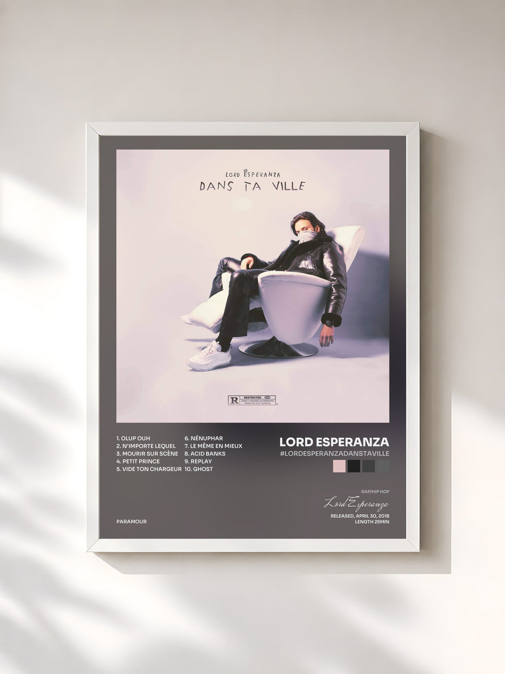 #blanc #Lordesperanzadanstaville by Lord Esperanza as a framed art print, white frame, printed and framed in France