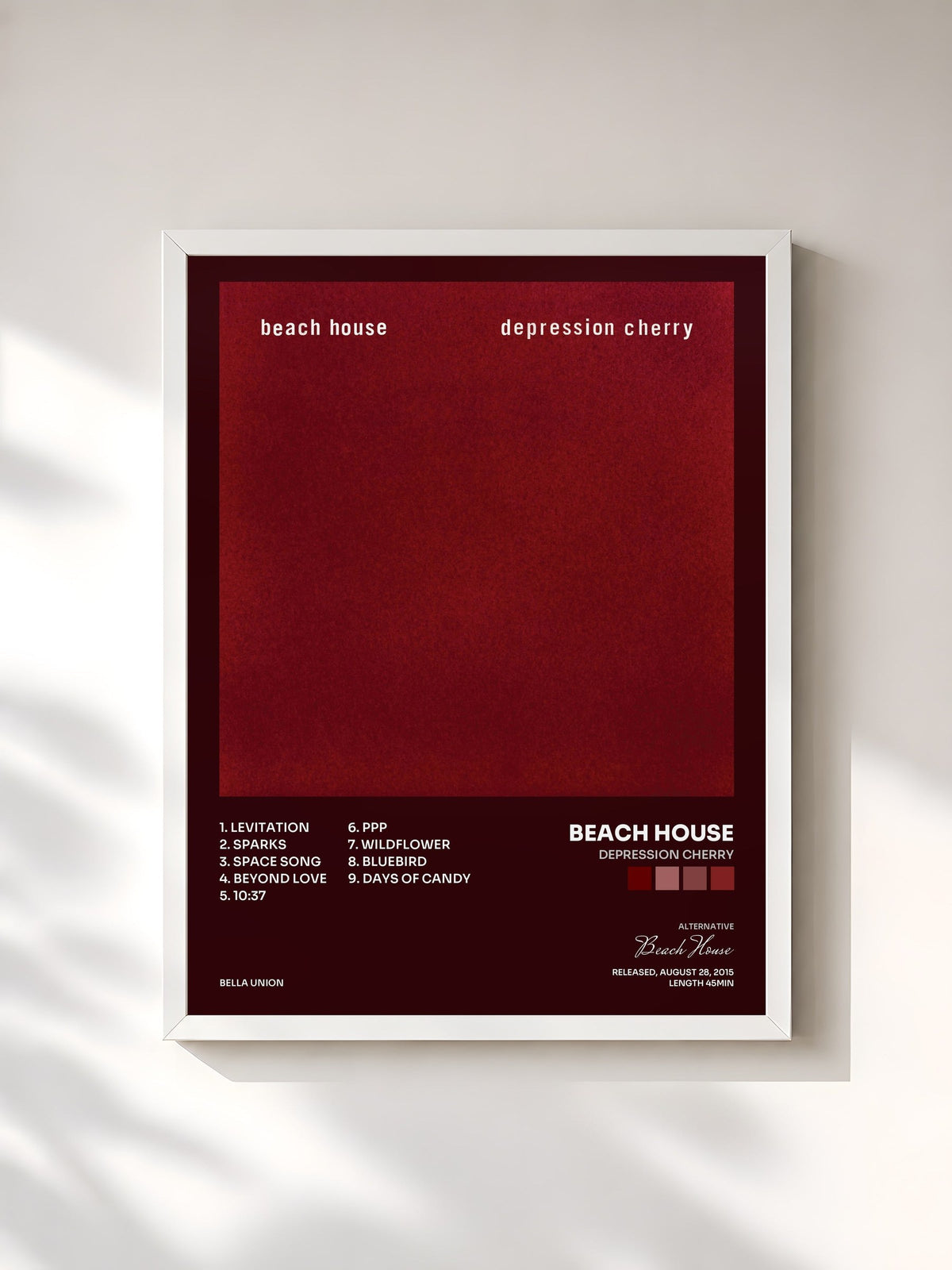 #blanc Tableau de l'album Depression Cherry de Beach House, cadre blanc, imprimé et encadré en France