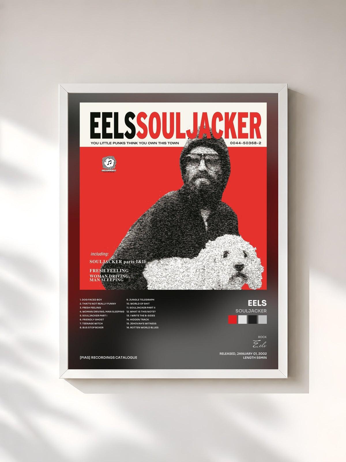 #blanc Souljacker de Eels en lámina enmarcada, marco blanco, impresa y enmarcada en Francia