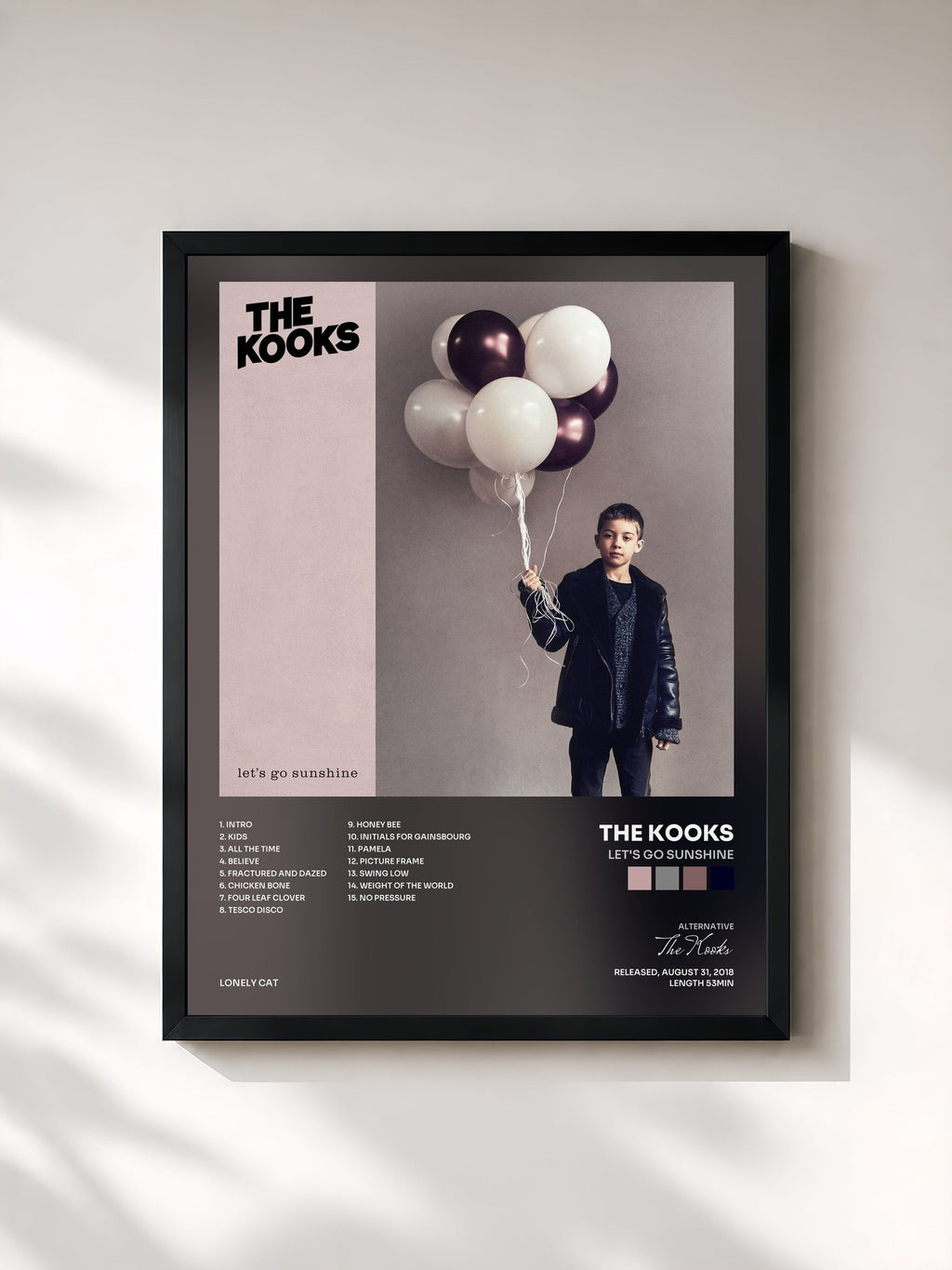 #noir Let's Go Sunshine de The Kooks en lámina enmarcada, marco negro, impresa y enmarcada en Francia