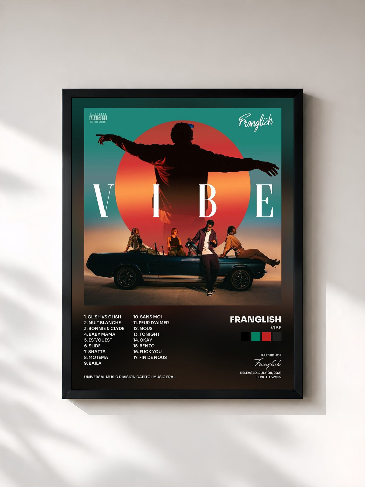 #noir Tableau de l'album Vibe de Franglish, cadre noir, imprimé et encadré en France