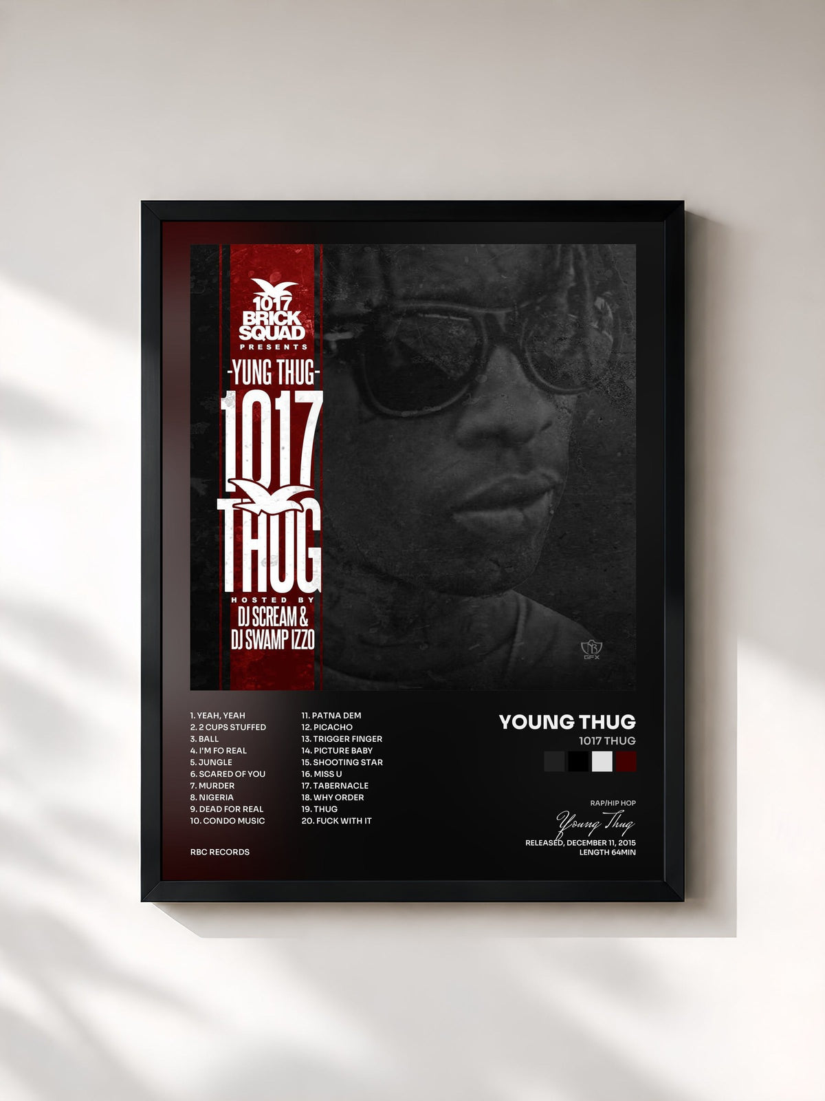 #noir Tableau de l'album 1017 Thug de Young Thug, cadre noir, imprimé et encadré en France