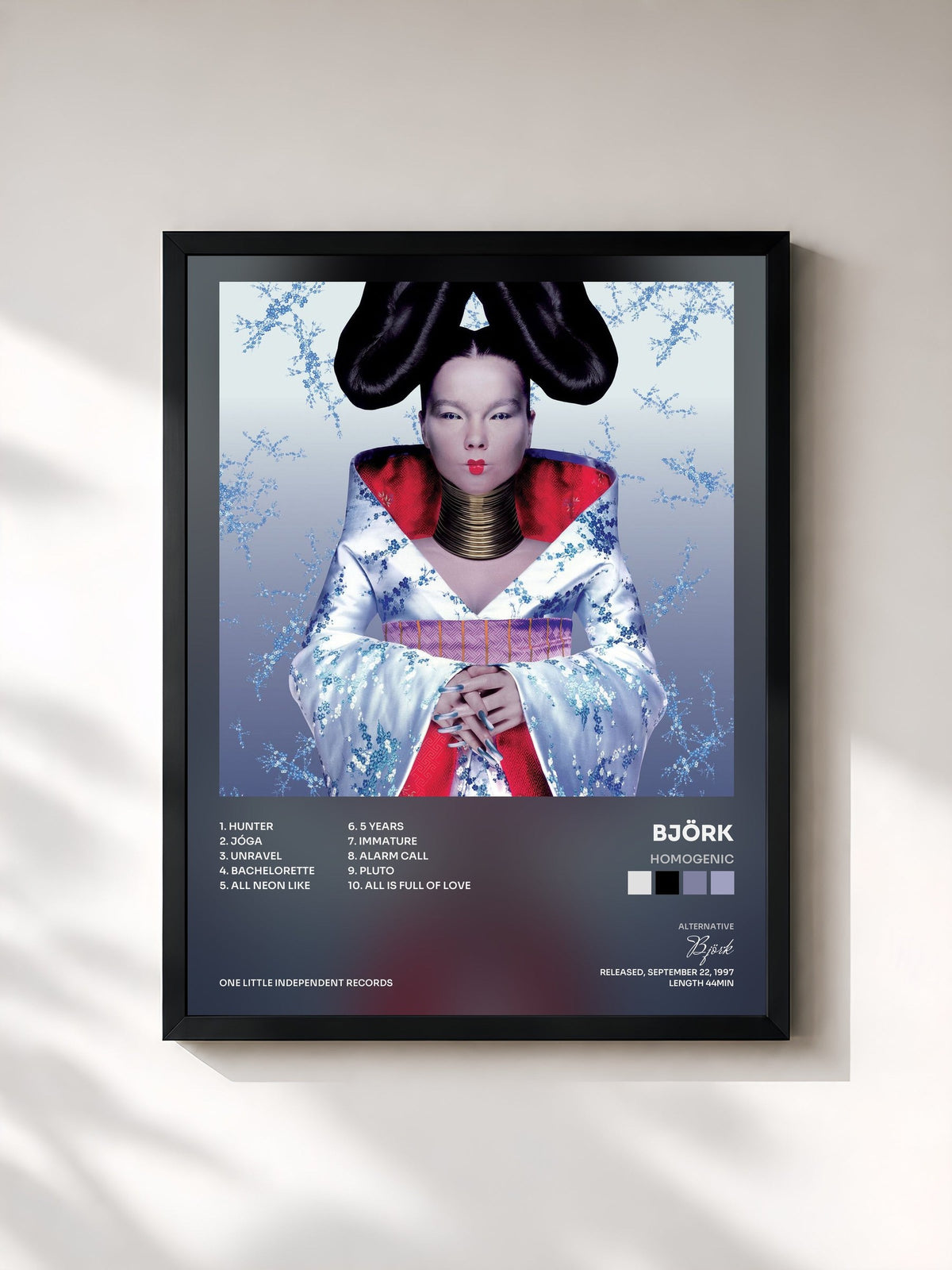 #noir Tableau de l'album Homogenic de Björk, cadre noir, imprimé et encadré en France