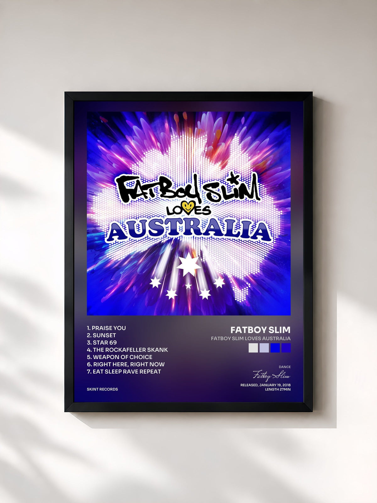#noir Tableau de l'album Fatboy Slim Loves Australia de Fatboy Slim, cadre noir, imprimé et encadré en France
