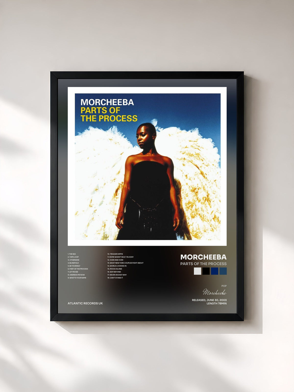 #noir Tableau de l'album Parts of the Process de Morcheeba, cadre noir, imprimé et encadré en France