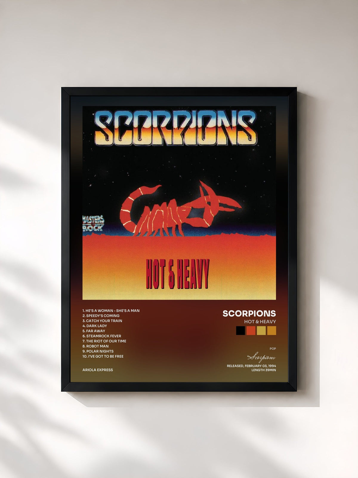 #noir Tableau de l'album Hot & Heavy de Scorpions, cadre noir, imprimé et encadré en France