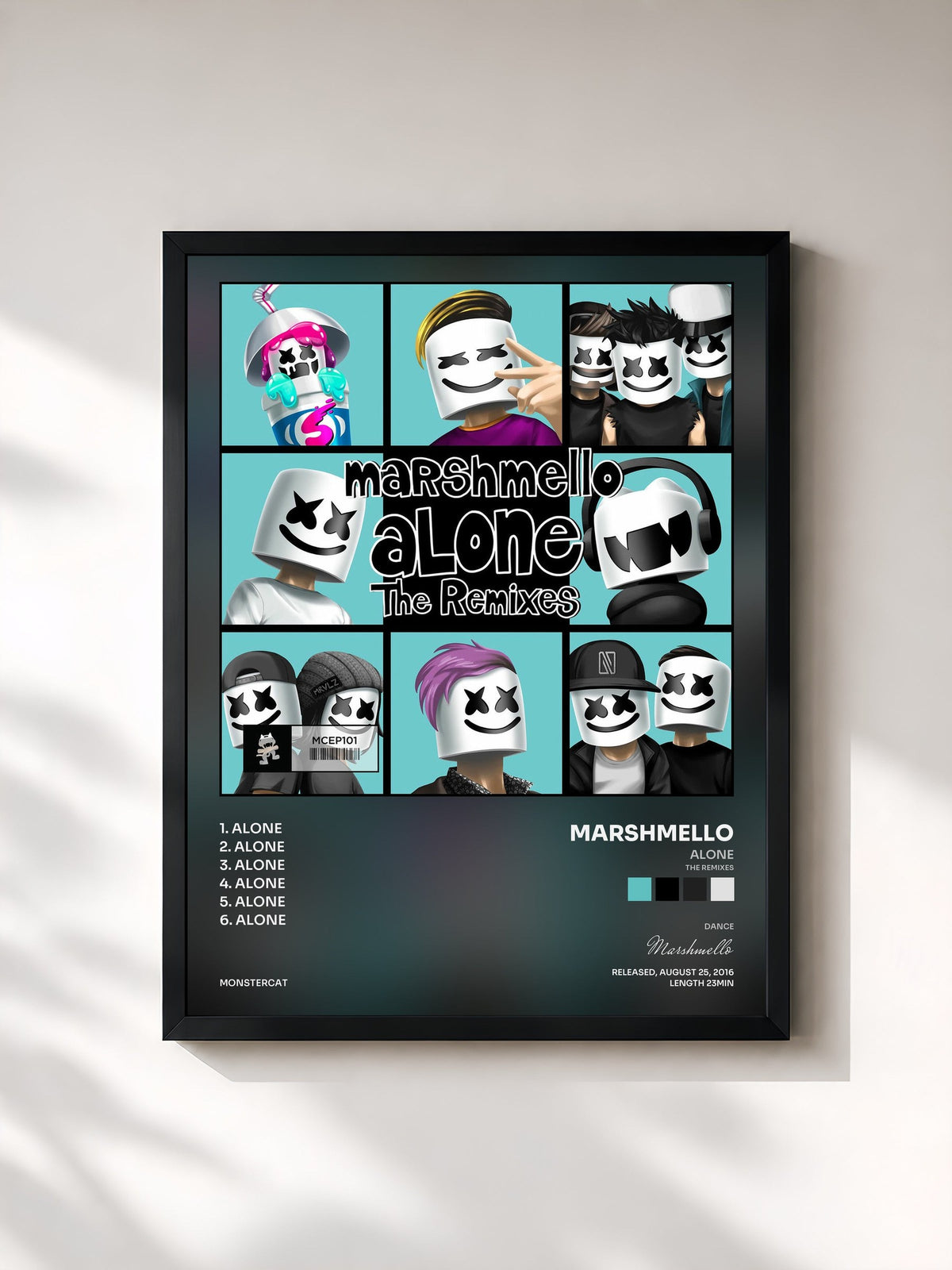 #noir Tableau de l'album Alone (The Remixes) de Marshmello, cadre noir, imprimé et encadré en France