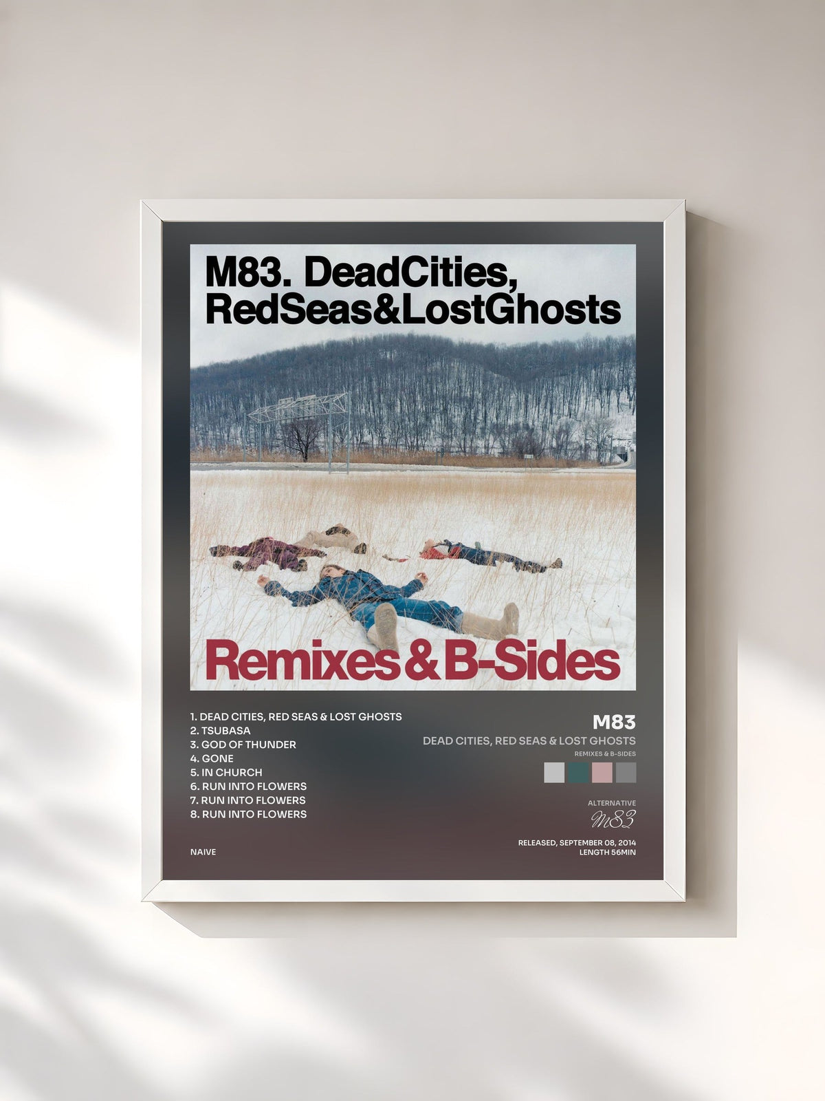#blanc Tableau de l'album Dead Cities, Red Seas & Lost Ghosts (Remixes & B-Sides) de M83, cadre blanc, imprimé et encadré en France