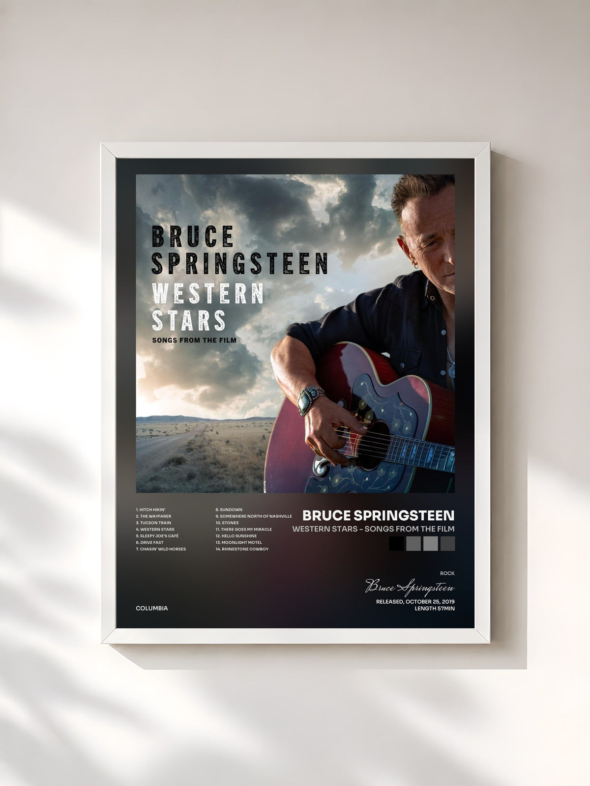 #blanc Tableau de l'album Western Stars - Songs From The Film de Bruce Springsteen, cadre blanc, imprimé et encadré en France