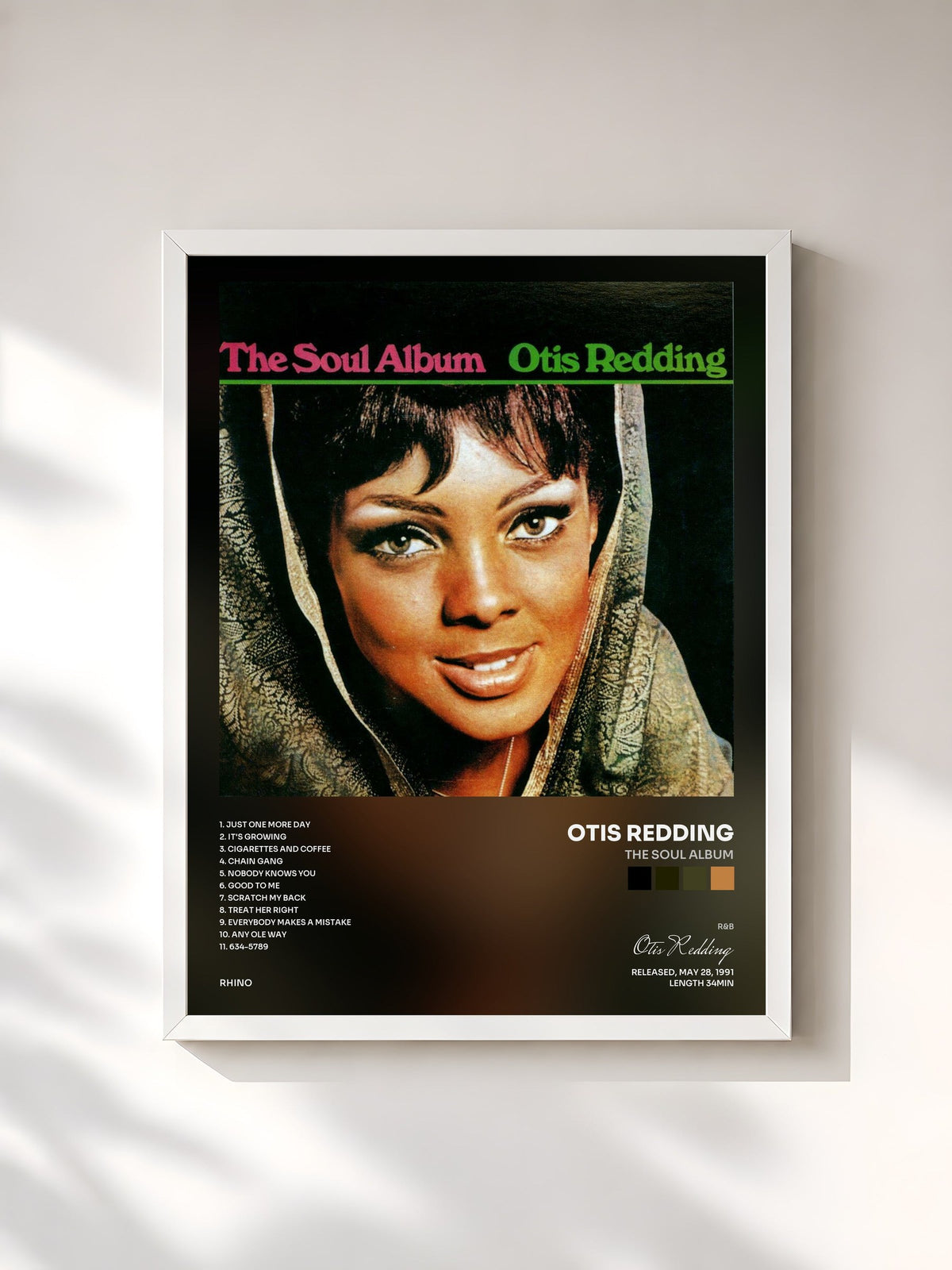 #blanc Tableau de l'album The Soul Album de Otis Redding, cadre blanc, imprimé et encadré en France