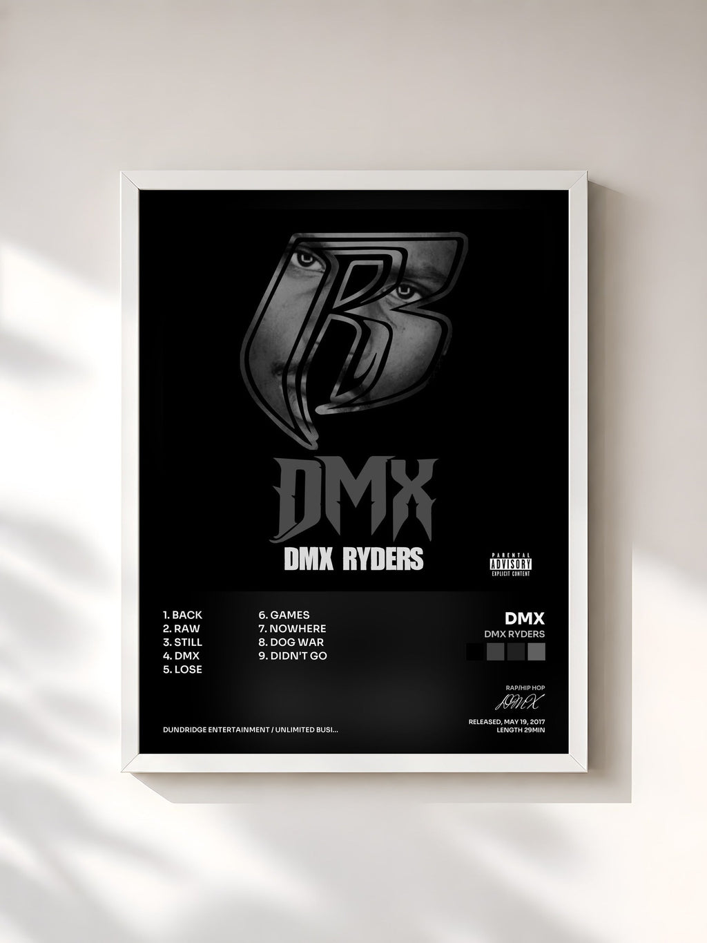 #blanc DMX Ryders di DMX in stampa incorniciata, cornice bianca, stampata e incorniciata in Francia